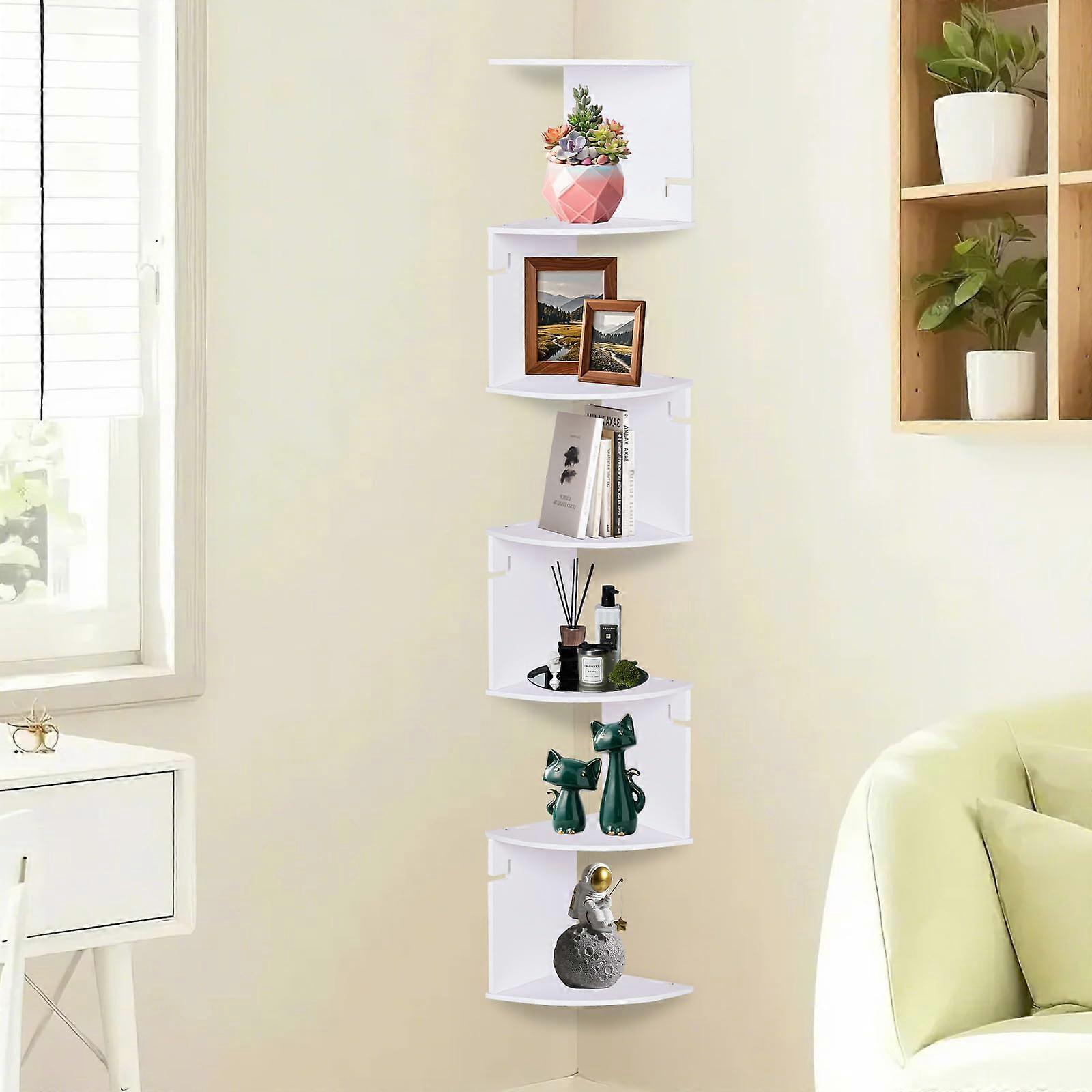 7 Tier Corner Shelf Wall Mounted Bookshelf Floating SpaceSaving Storage for Small Spaces