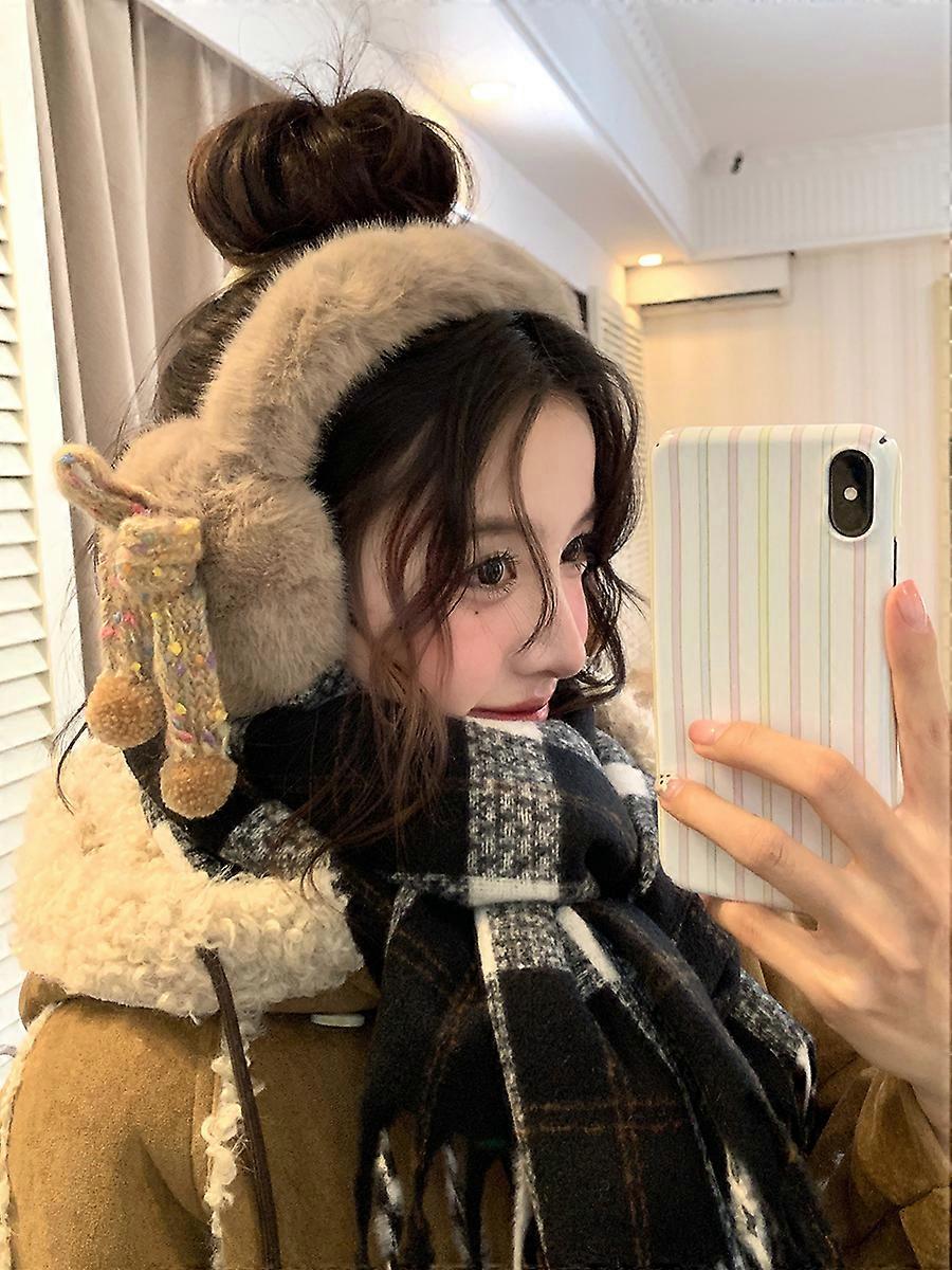 Cache-oreilles �� n?ud color��, luxueux, ��l��gant, doux, Imitation fourrure de lapin, chaud, cadeaux de no?l du nouvel an pour petite amie