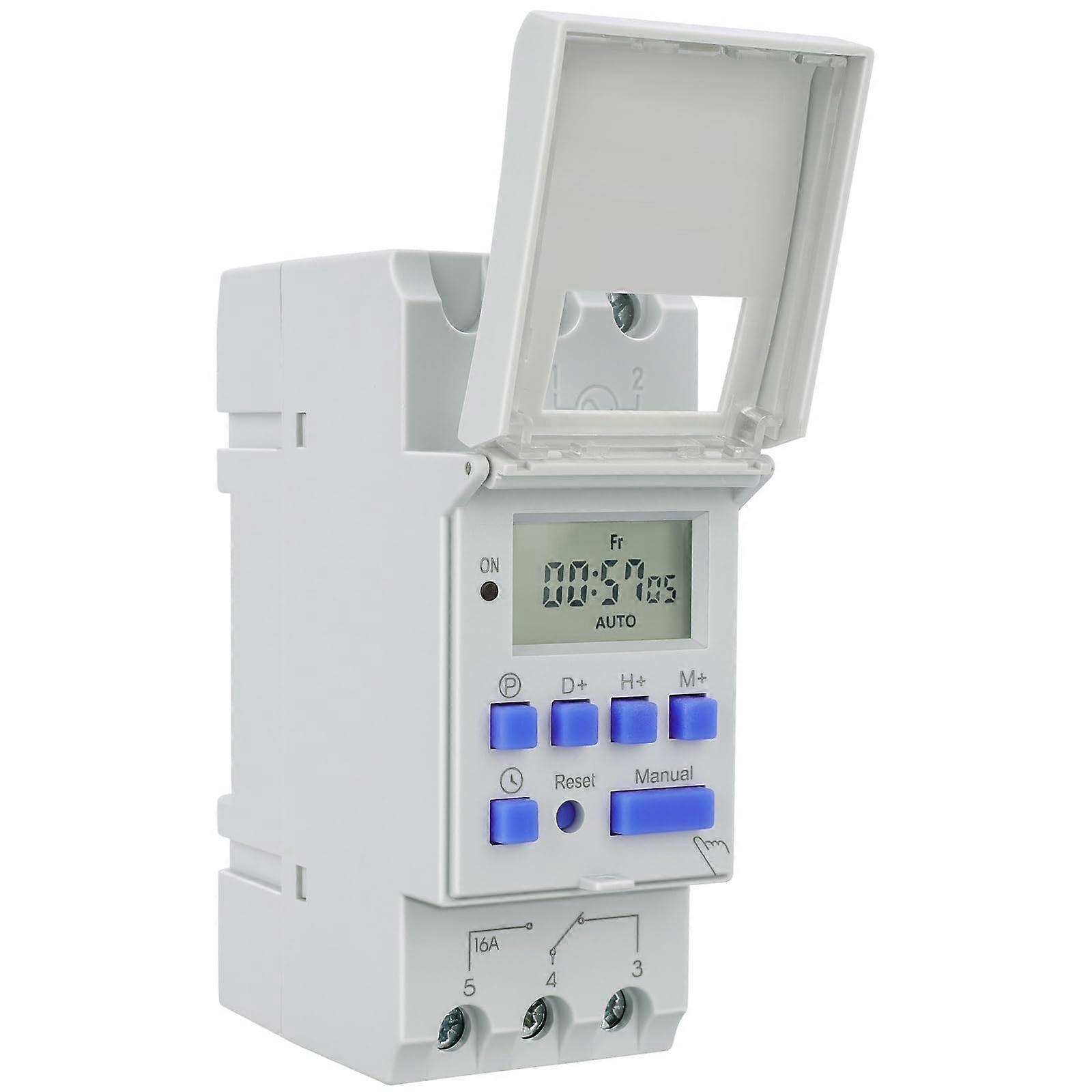 24V Programmable Timer Switch 16A LCD Digital Relay with 28 Weekly Schedules and Memory Backup