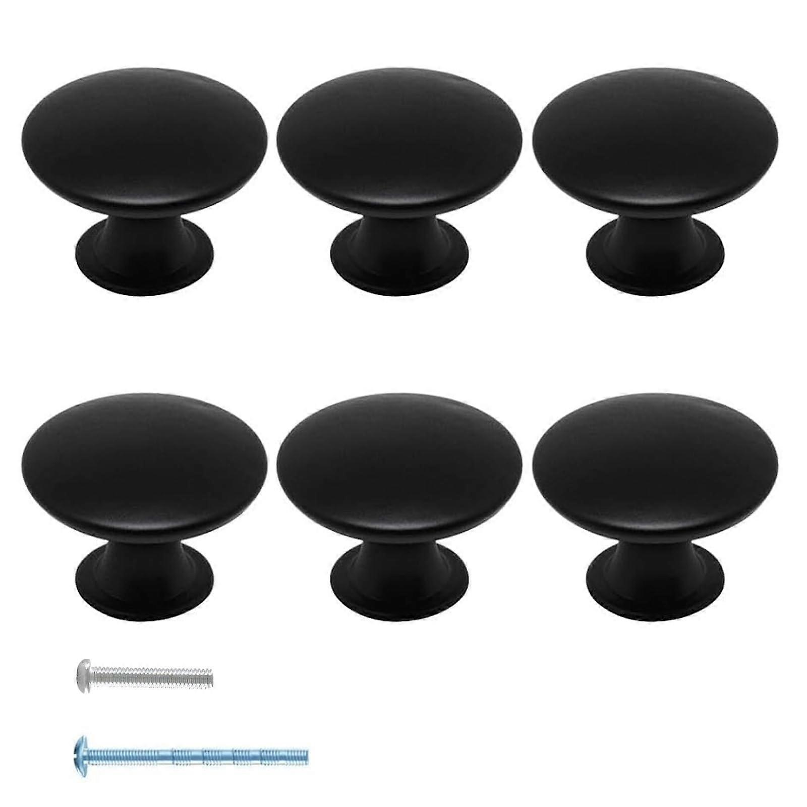 6 Pack Black Round Cabinet Knobs with Screws, Modern Waterproof Drawer Knobs for Kitchen and Dresser