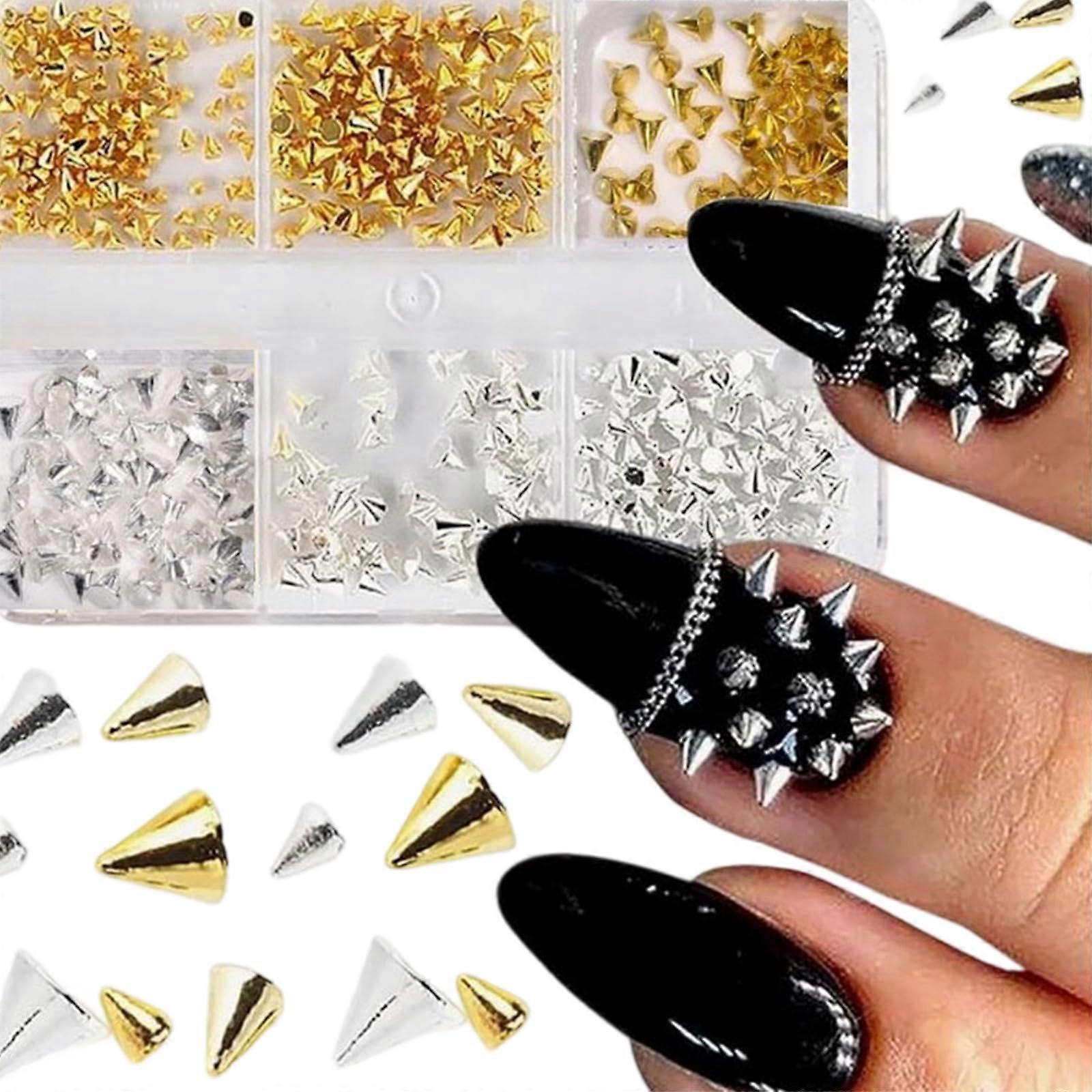6pcs MultiSize Punk Nail Studs Unique Metal Art Decorations for Creative Manicure Artists