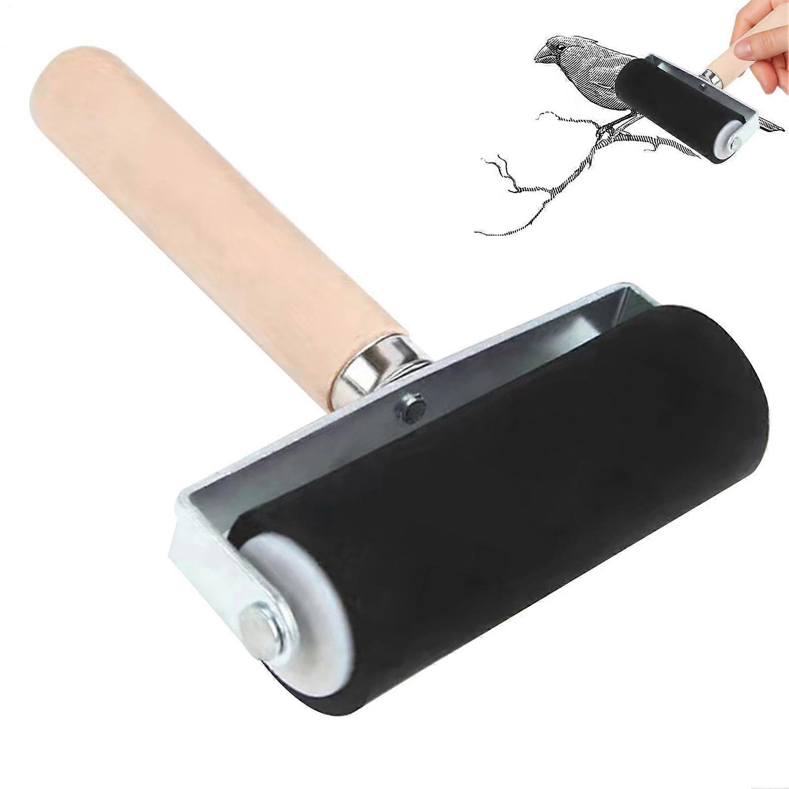 Ink Roller for Printmaking with Durable Rubber Brayer, Wooden Handle, Smooth Rolling for Scrapbooking