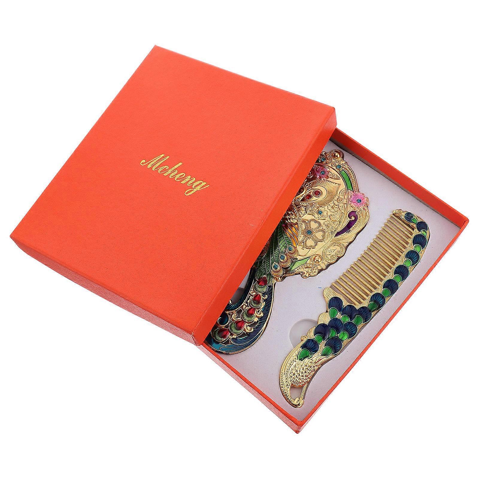 Makeup Mirror Vintage Metal Mirror with Comb for 4Pcs Handheld Use