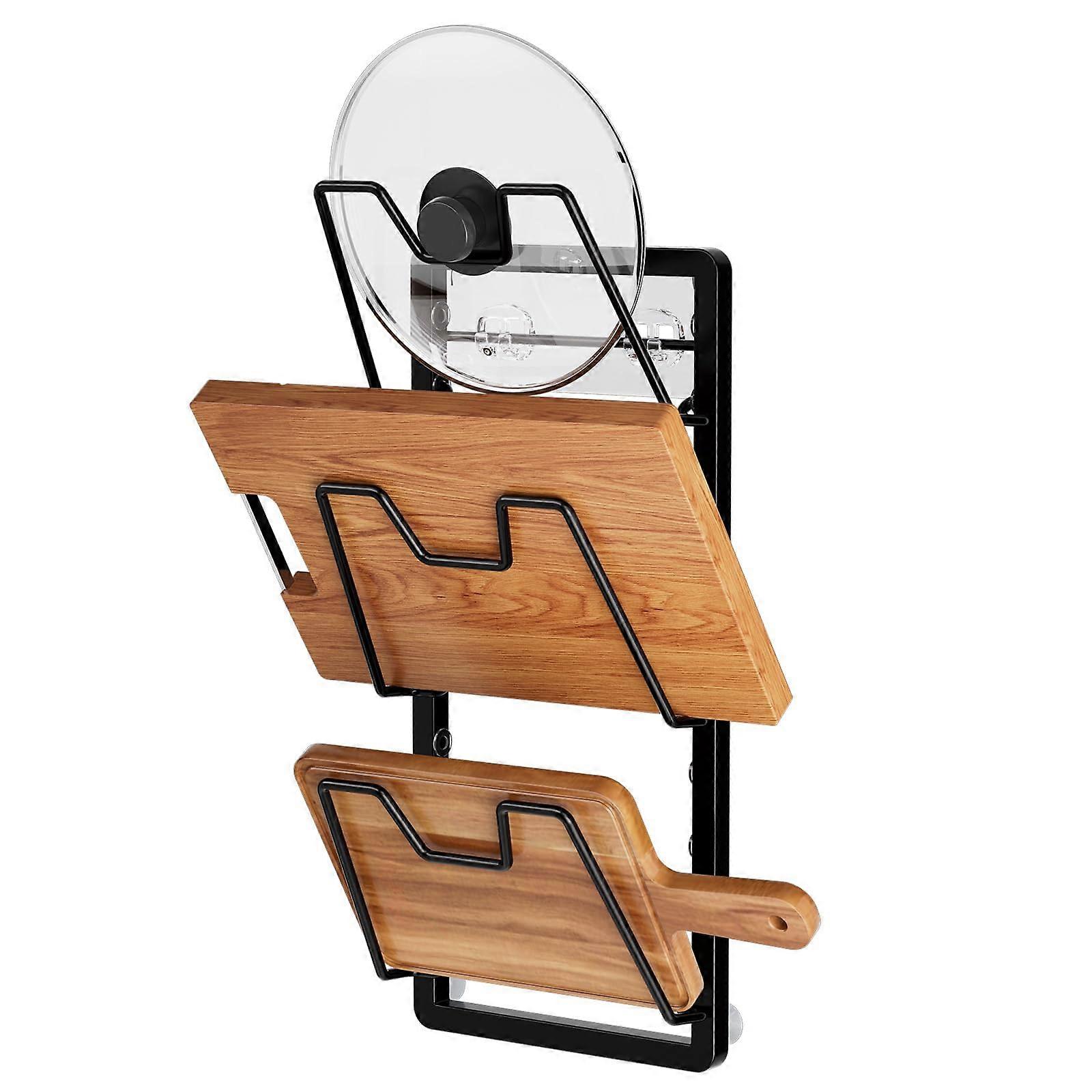 Adjustable 3Tier Pot Lid Organizer Rack for Cabinet Door or Wall, NoDrill Rustproof Kitchen Storage