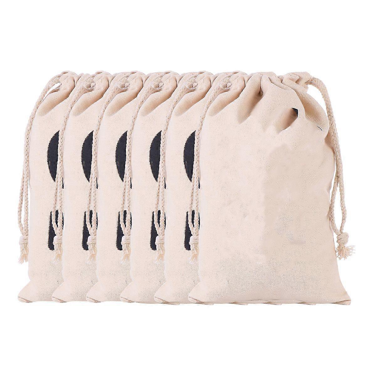 Beige Drawstring Bag Cotton Fabric for Candy Packing 6Pcs Set