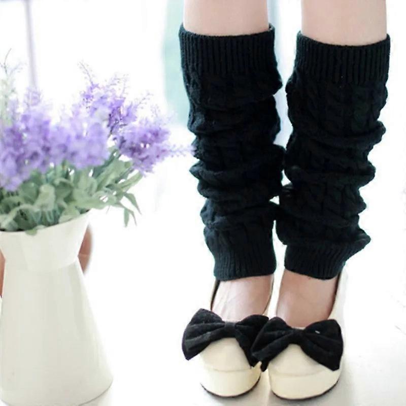 Womens Knitted Woolen Leg Warmers Twists Socks Solid Crochet Winter Boot Sock