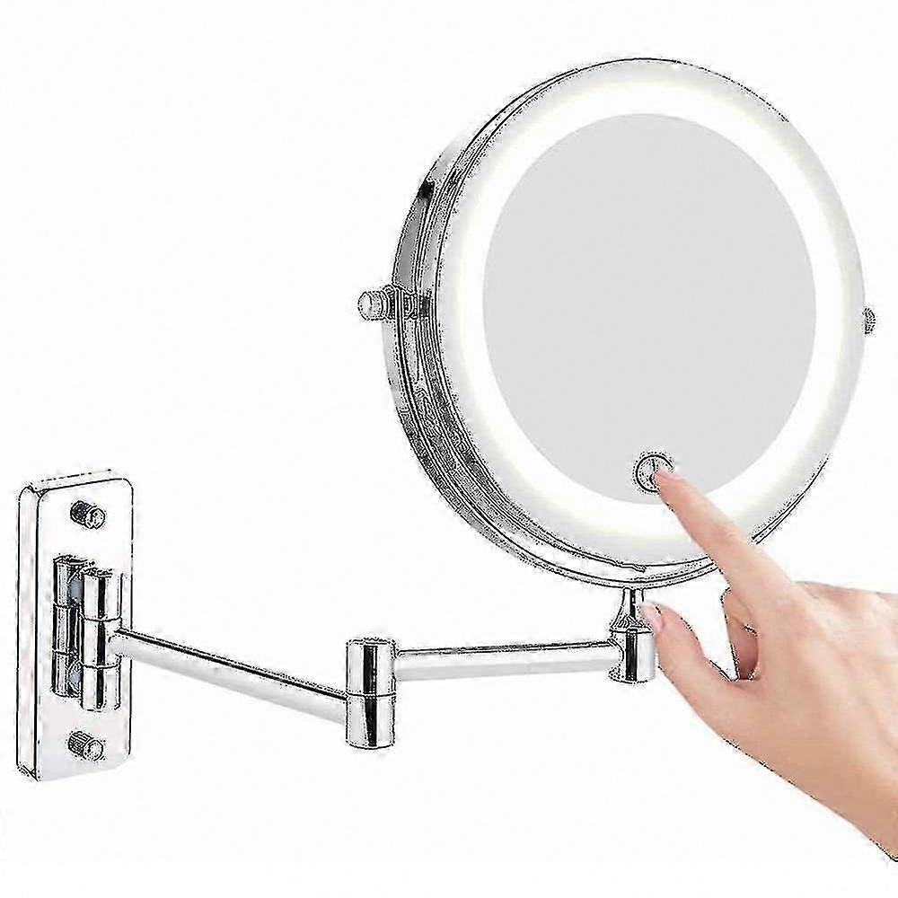 LED Lighted Double Sided Magnifying Mirror for Wall Mount, 10X Reflection