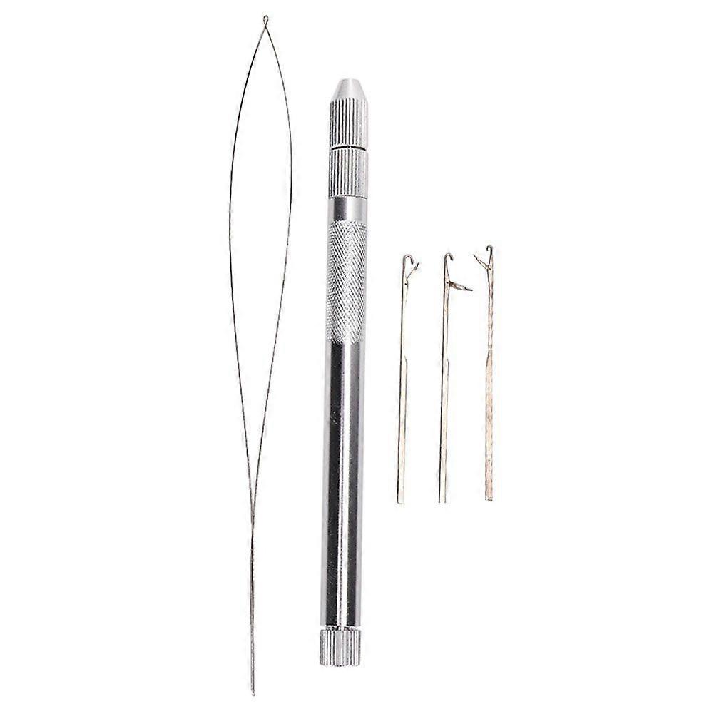 Pulling Loop Needle with Aluminum Handle, Micro Bead Threader for Hair Extensions