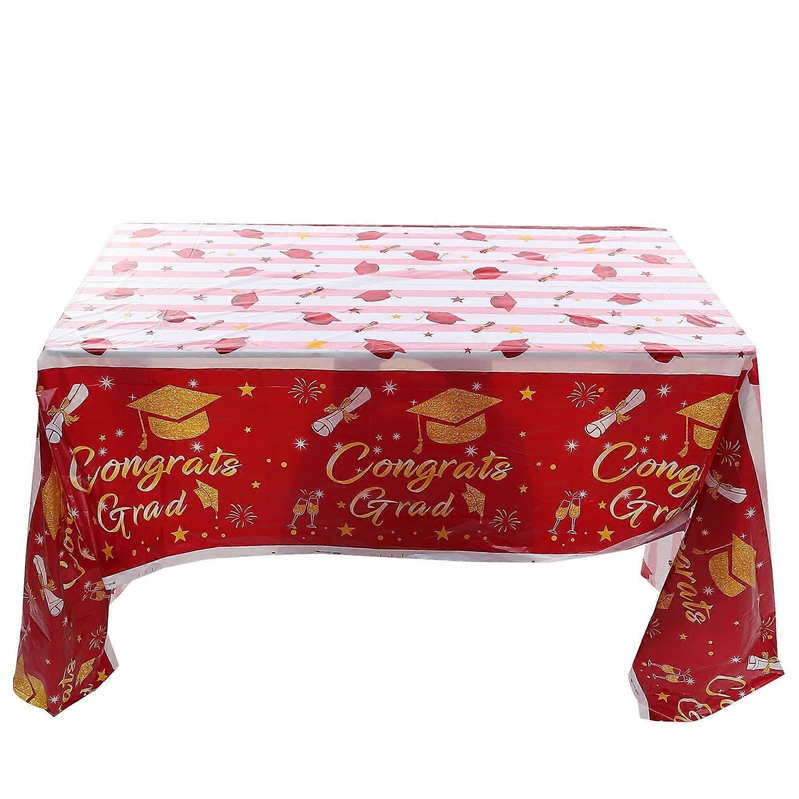 Red Graduation Tablecloth for Dinner Table Decor 2Pcs Set