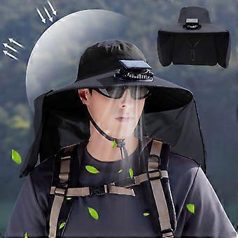 Solar Fan Hats, Outdoor Wide Brim Sun Hat with Solar Fan, Bucket Hat for Men Women with Neck Flap, Bucket Fishing & Beach Hat with Fan Built in