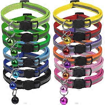 12 Pcs Reflective Cat Collars, Adjustable Cat Collars With Bells, Kitten Collars, Adjustable Collars