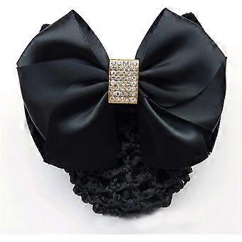 Kvinnor Snood Net Bow Barrette Hair Clip Bun Cover Sjuksköterska Hair Clip Cover Barrette Bun Maker Bow Cover Hairnet Decor Håraccessoarer (Svart)