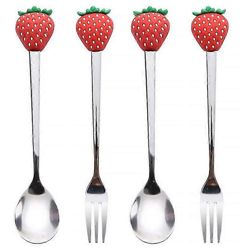 Fruit Shaped Stainless Steel Fork and Spoon Set, Creative Tableware for Dessert, Home, Restaurant, 4 Pieces