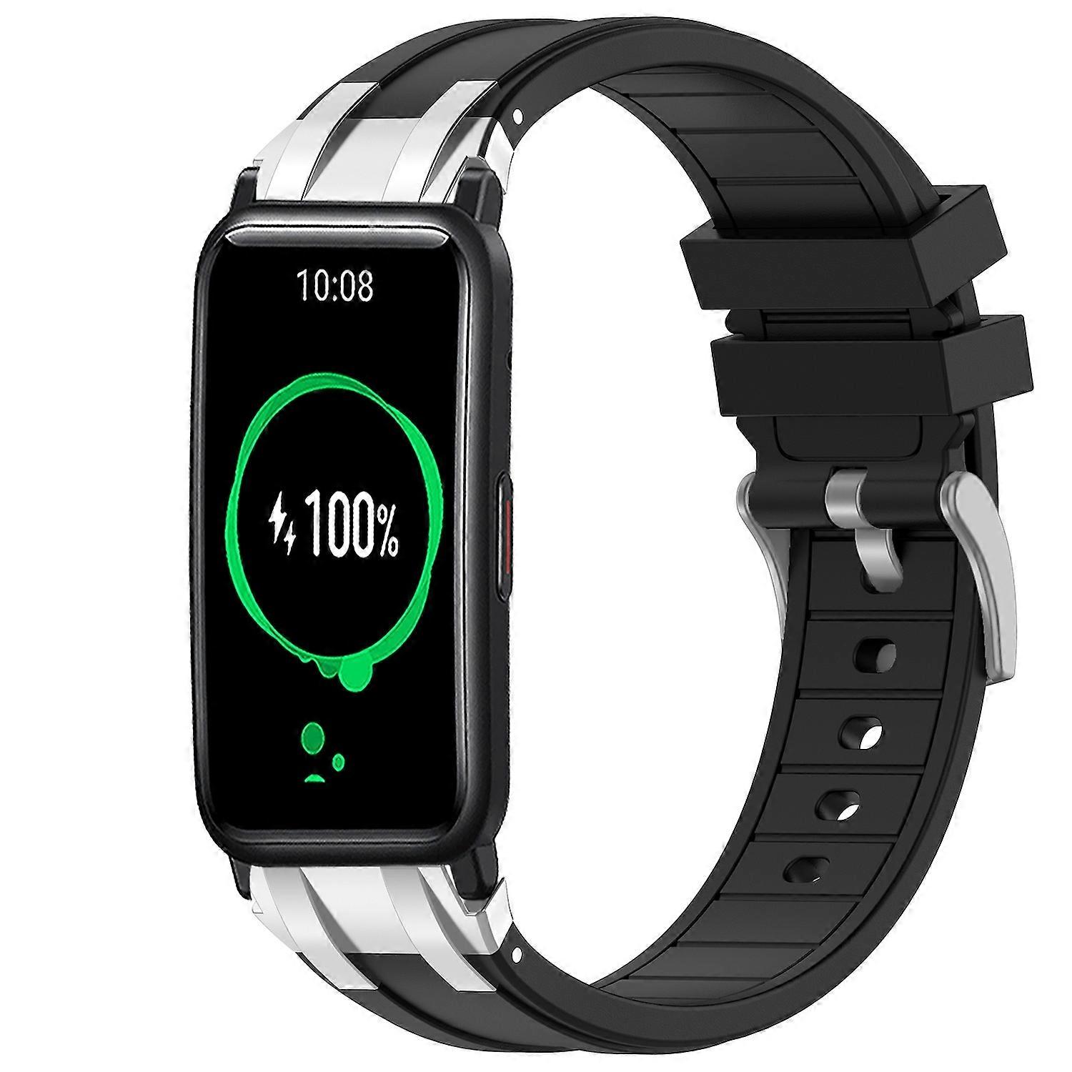 For Honor Watch ES 20mm Quick Release Silicone Strap Metal Clasp Black