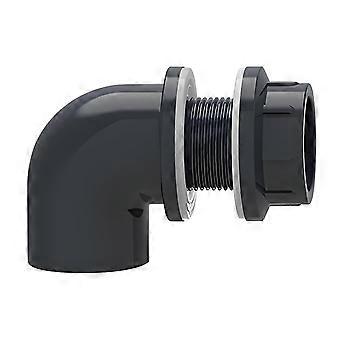 90 Degree Wall Elbow Piece, Black PVC Screw-On Unit with Locknut Washers for Aquarium Side Changes and Entry-Side Use Multicolor