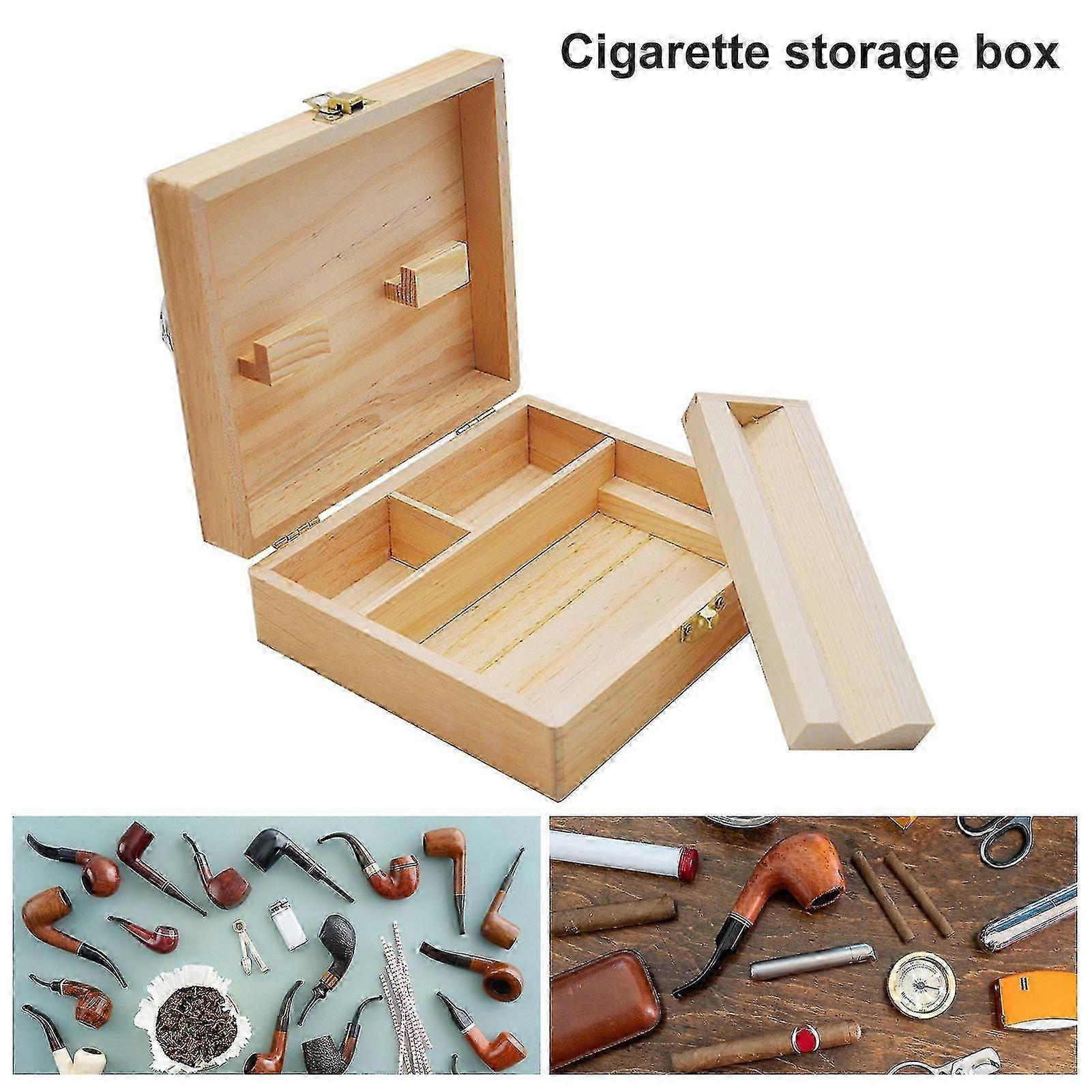 Cigarette Storage Box Wooden Multi-purpose Reusable Solid Rectangular Large Capacity Pine Smoking Set Container Box Cigarette Maker Console For Home -