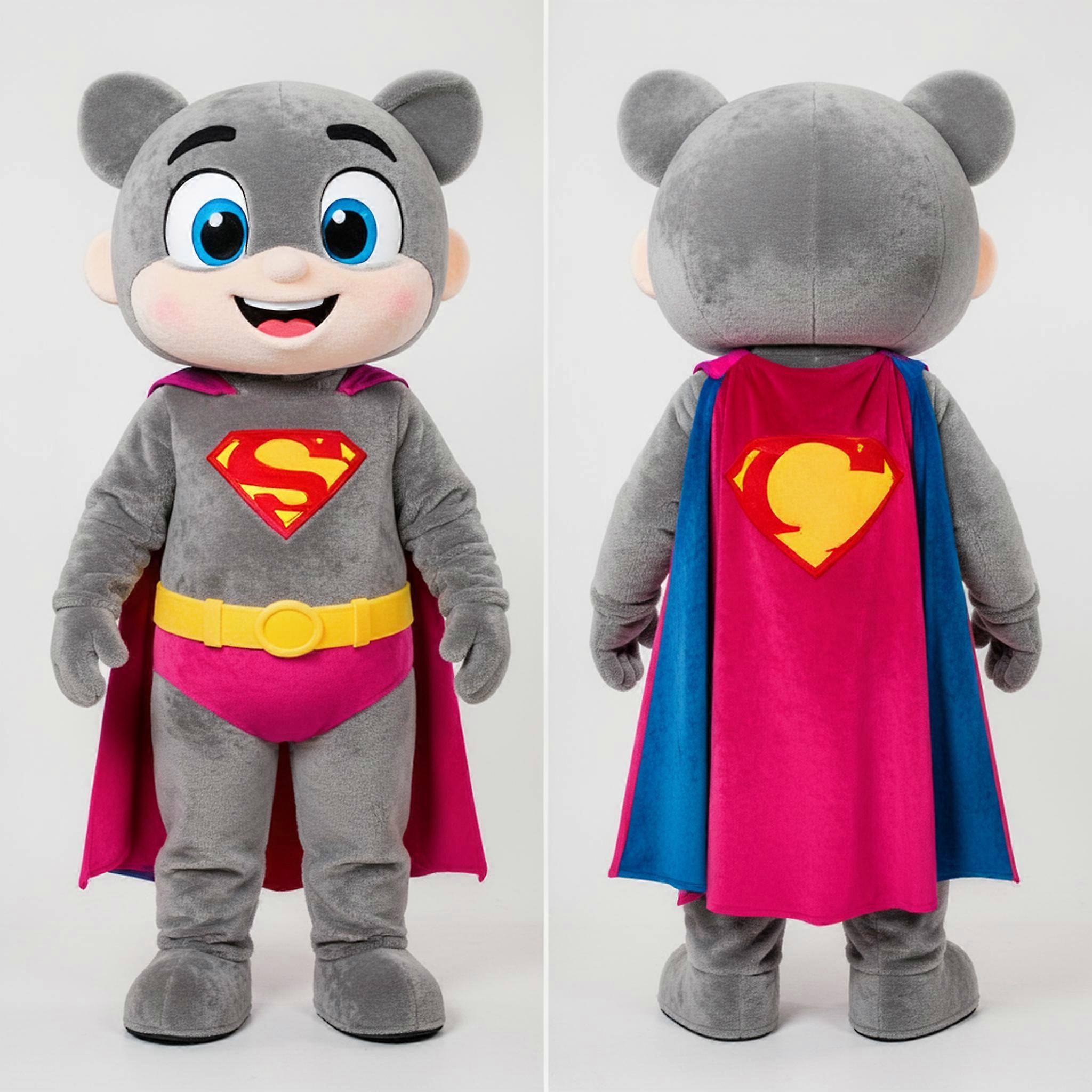 MASTICOT Gray Velvety Caped Superhero Mascot