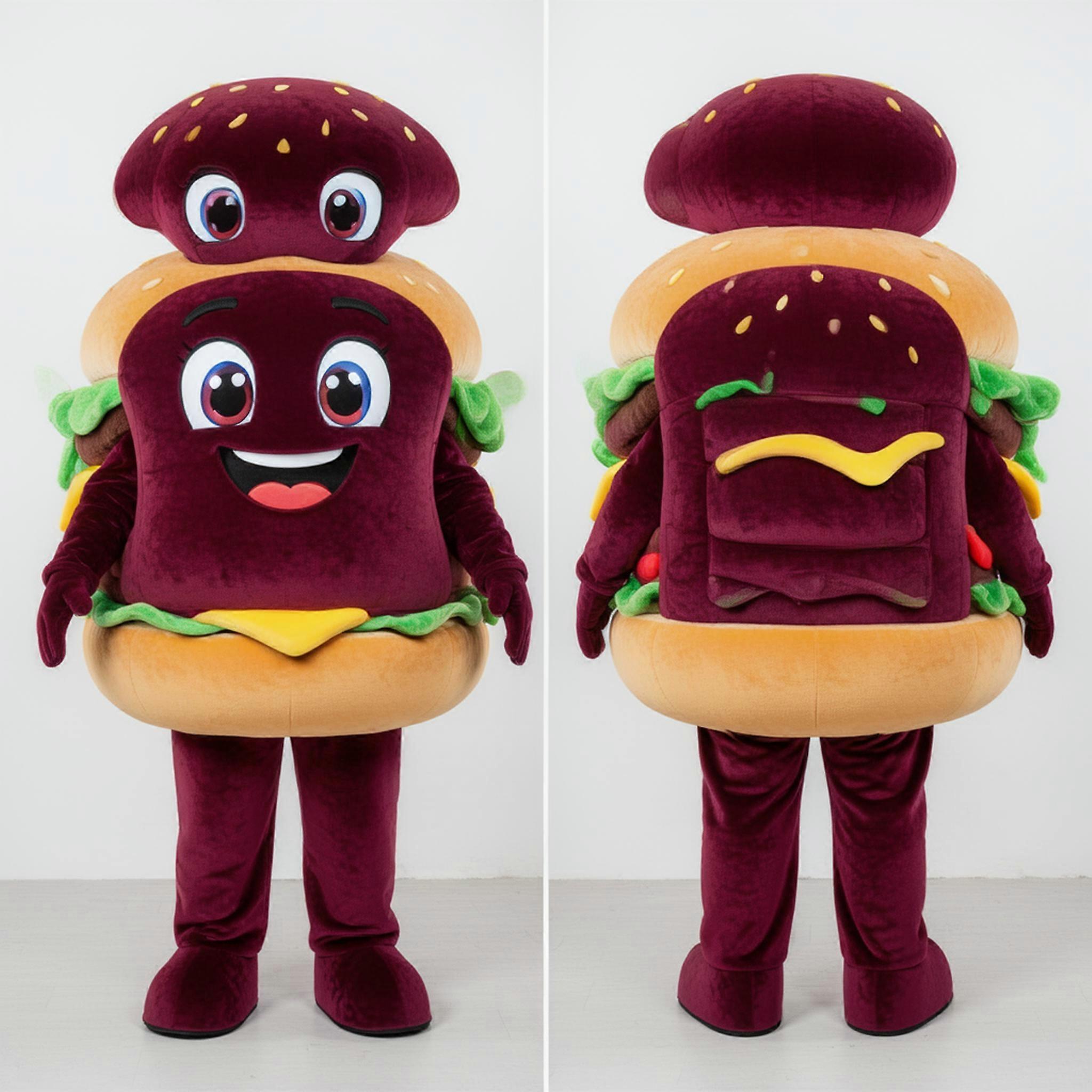MASTICOT Velvety Maroon Oversized Hamburger Mascot