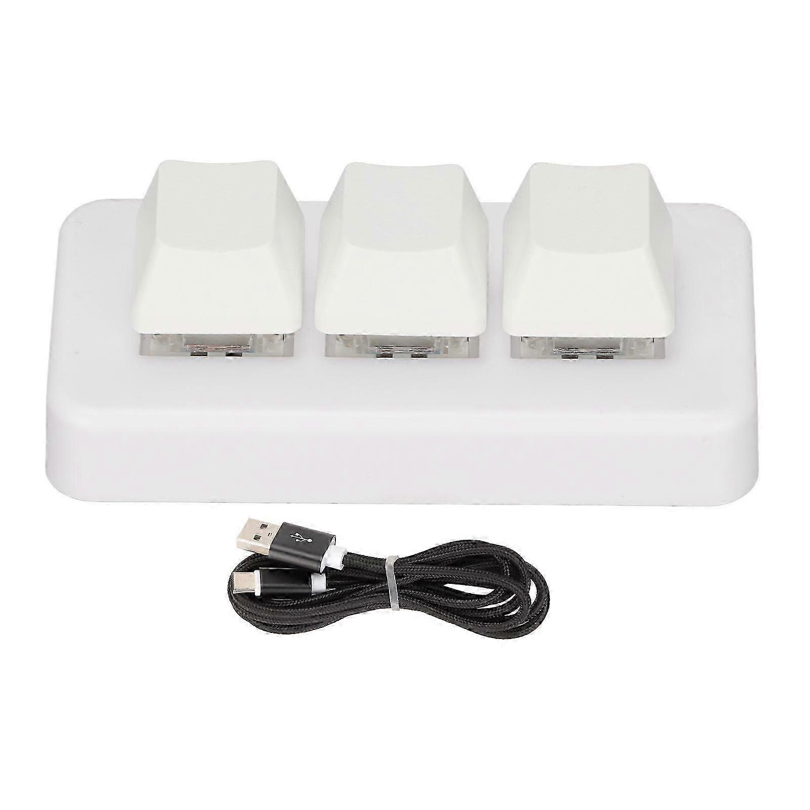 3 Key Keypad RGB Backlit 3 Keys USB Interface Mini Mechanical Programmable Plug and Play Macro Keypad compatible with Computer White