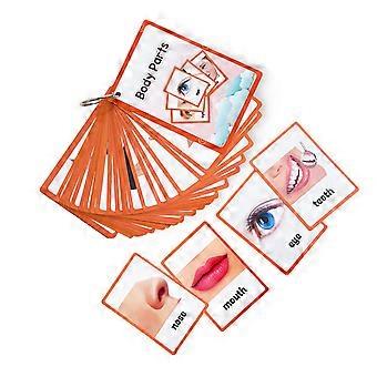 Double-Sided English Body Parts Flash Cards Preschool Vocabulary Study Card, 35 Sheets with Photo Labels and Metal Ring for Organized Lesson Storage
