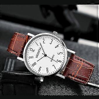 RUO LIN DO Quarzuhr mit Lederarmband Numerisch Weiß Braun