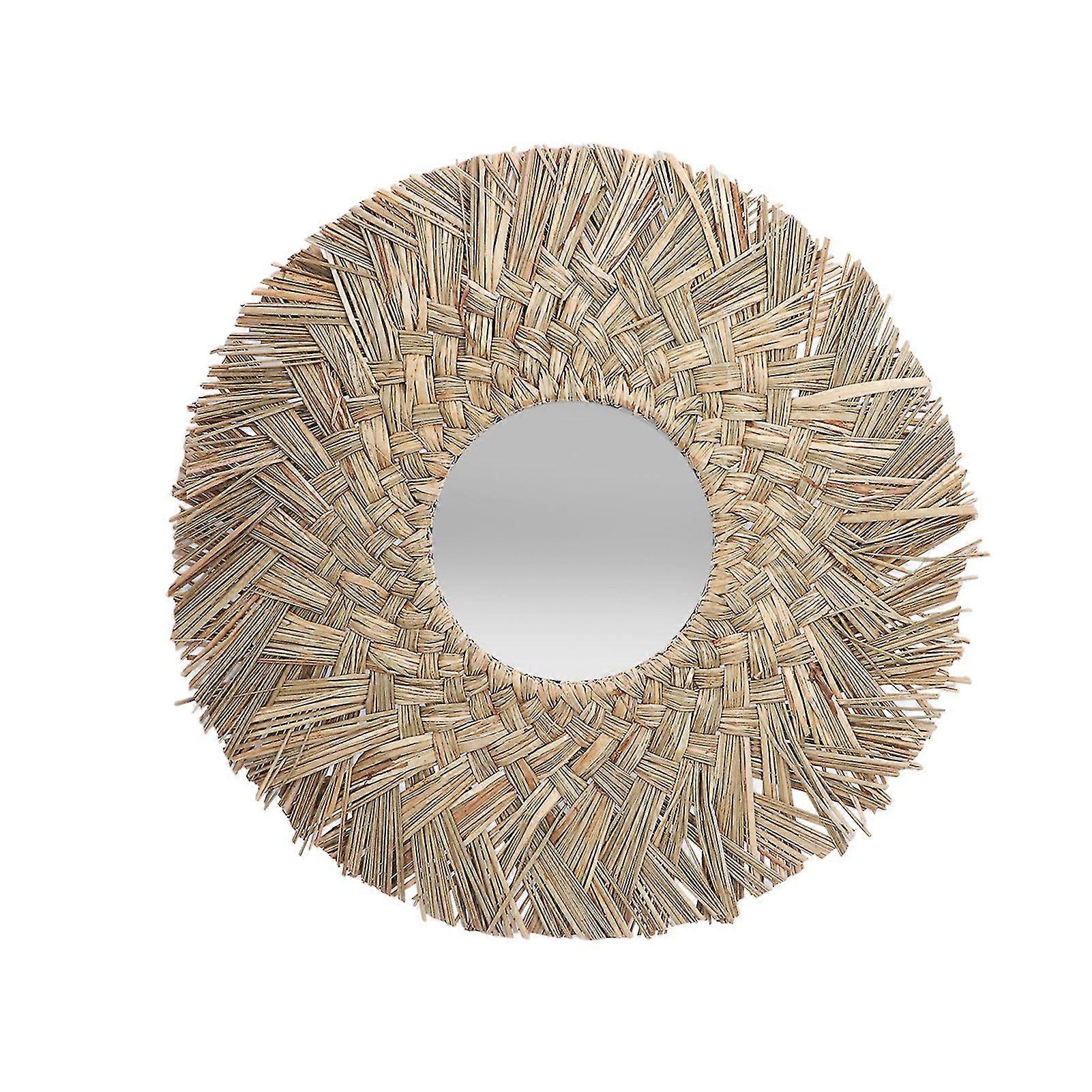 Hand Woven Straw Hanging Mirror