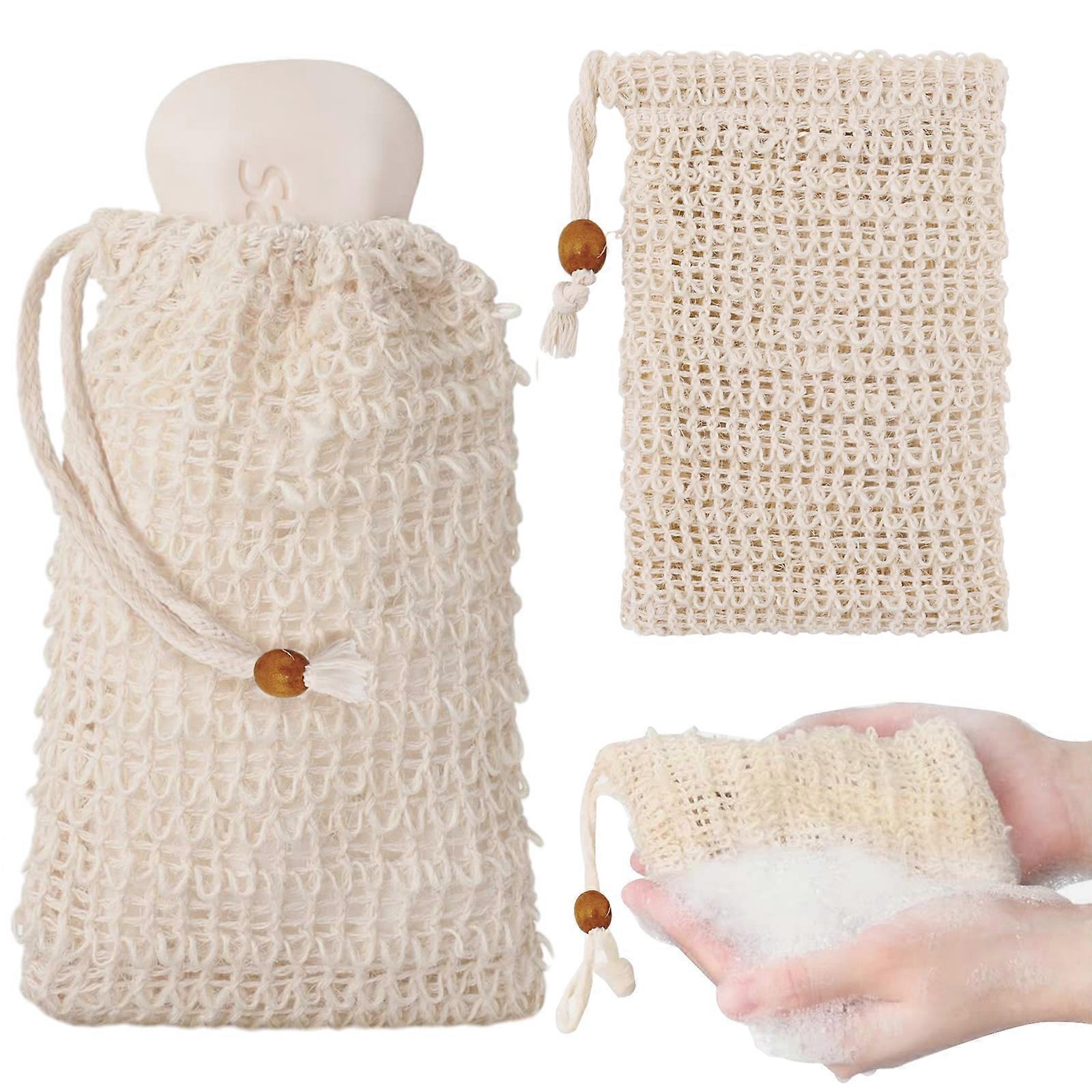 Comfortable Bubble Net Soap Pouch, Sisal Mesh Drawstring Bag for Bathroom