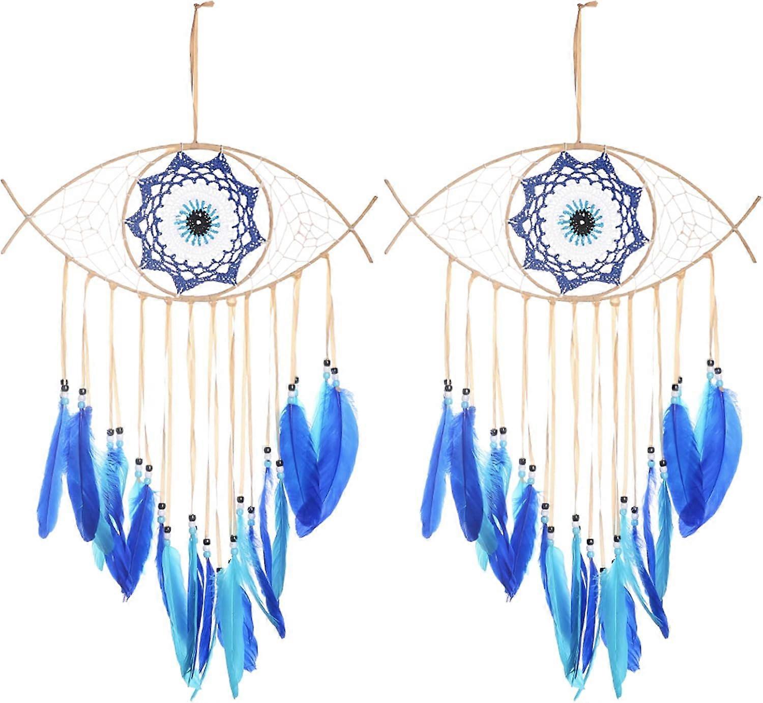 2pcs Evil Eye Dreamcatcher Boho Wall Decor (Blue)