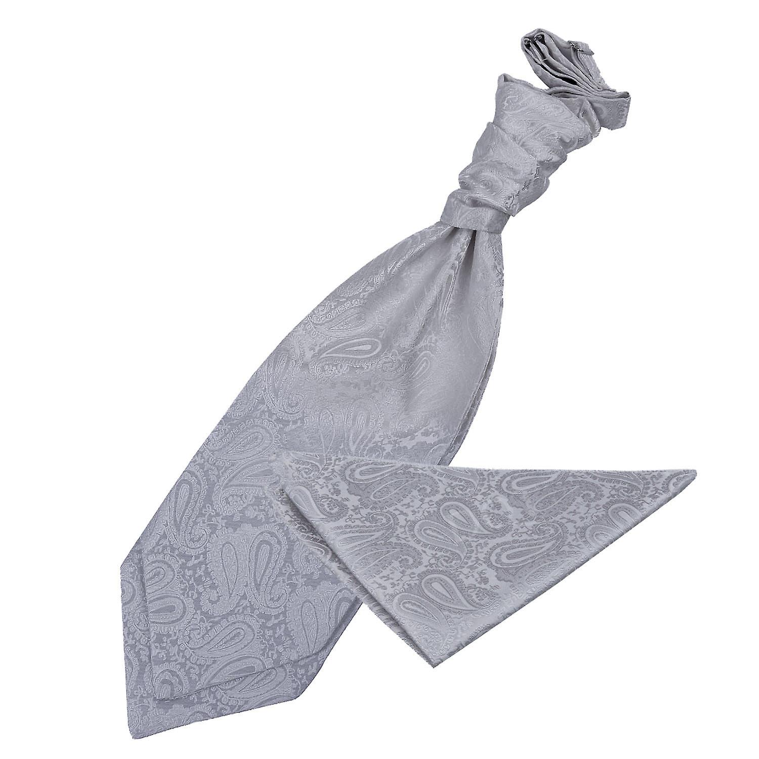 Silver Paisley Wedding Cravat and Pocket Square Set