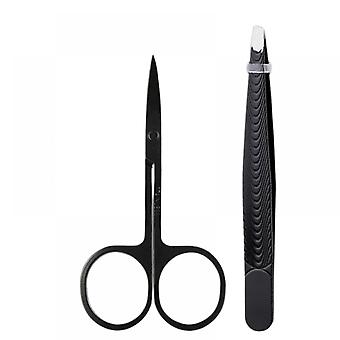 Unique 2 in 1 Black Tone Metal Eyebrow Scissors Tweezers Cosmetic Set for Women
