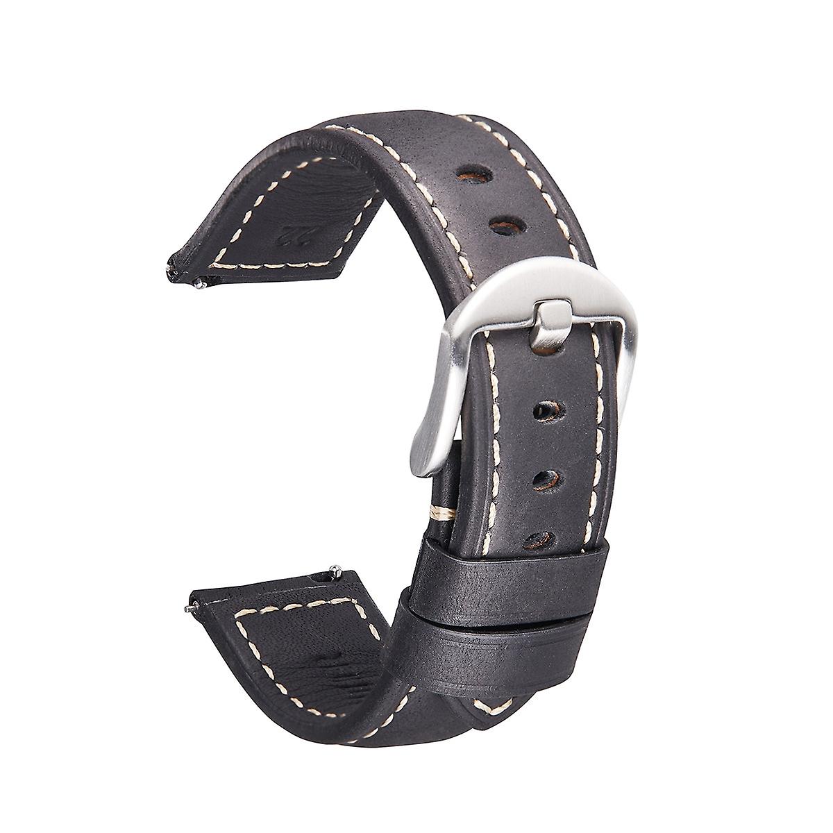 Leather Watch Band,Size: 24mm (Black Silver Buckle)