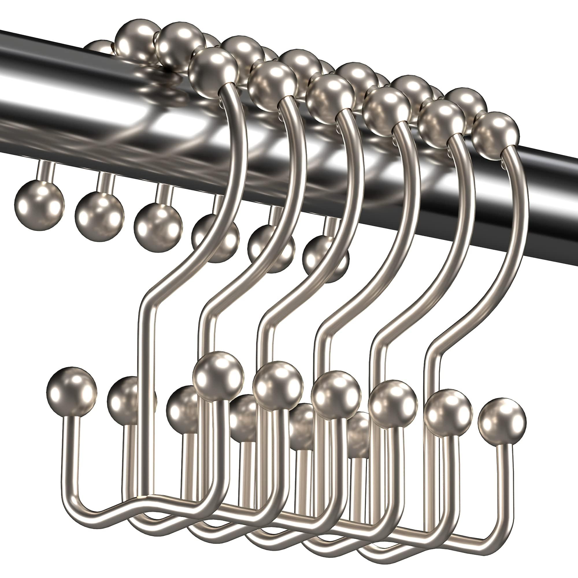 Shower Curtain Hooks Rings Set of 12, Rust Resistant Metal Double Glide Design for Bathroom Shower Rods, Nickel Finish