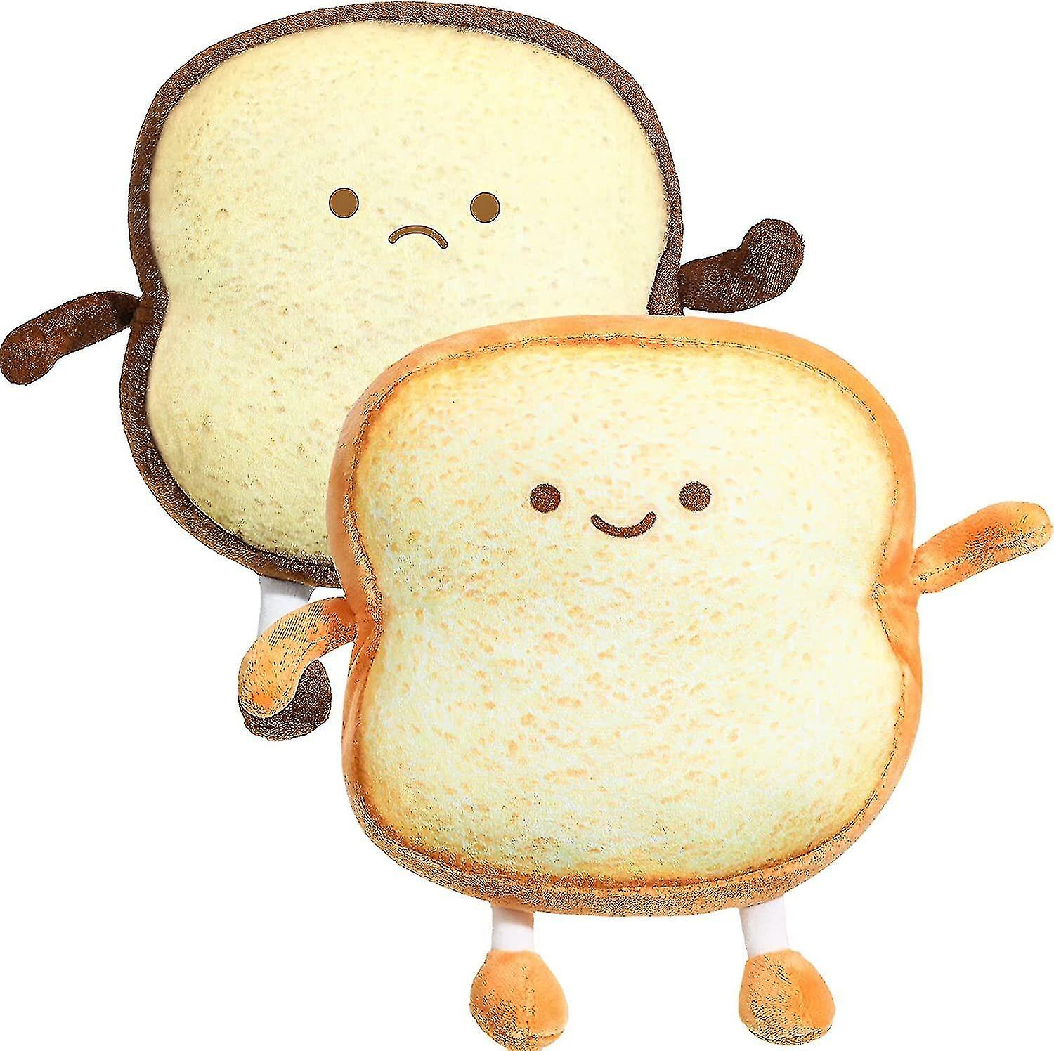 2 Pieces Sliced Toast Bread Shape Plush Pillow, Facial Expression Soft Cushion