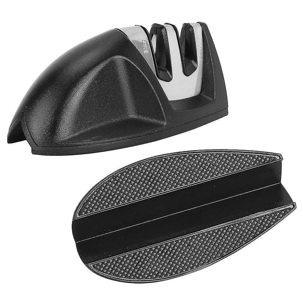 2Pcs 2-Slot V-Shaped Kitchen Knife Sharpener Black 9.5x4.5cm