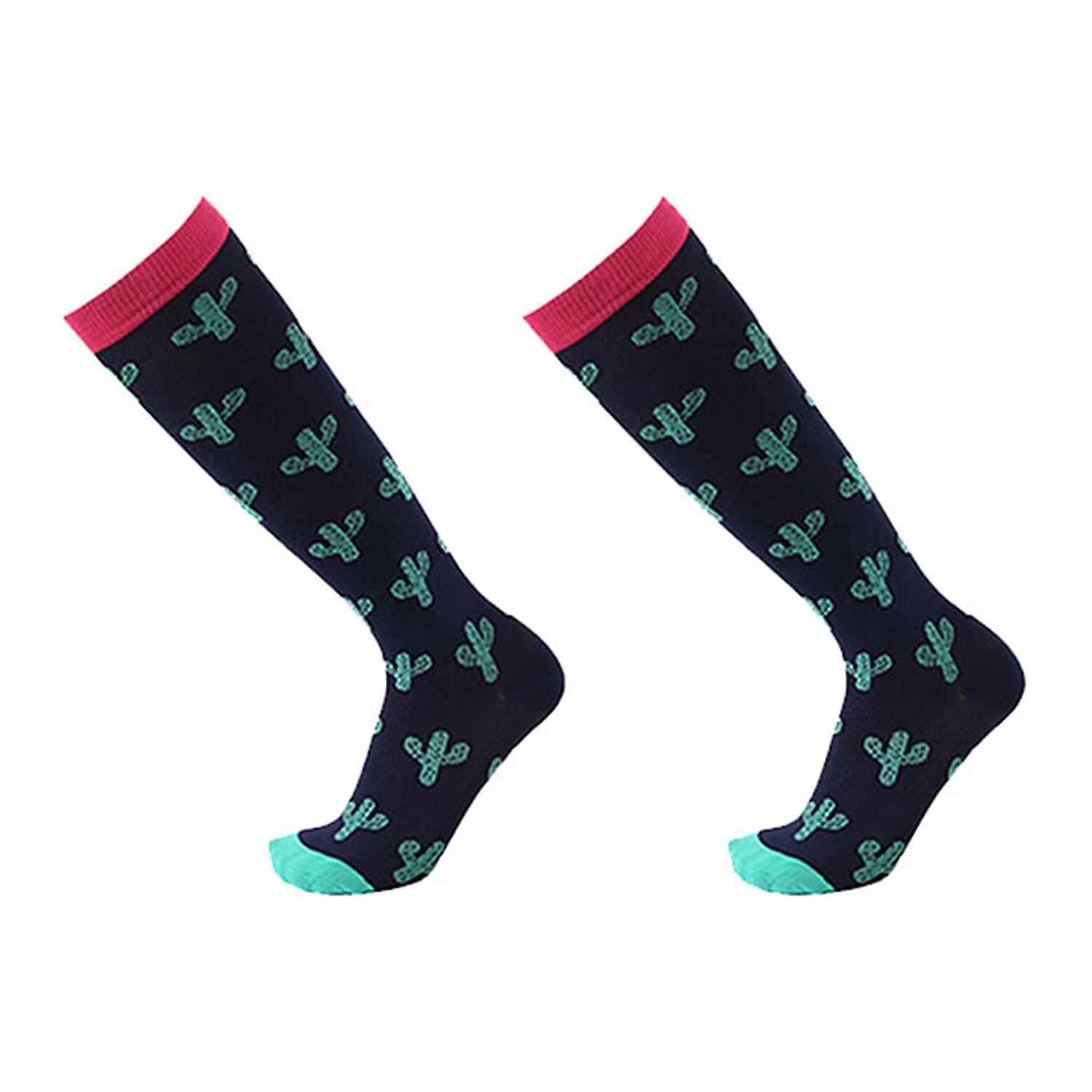 Flo Bright Pattern Knee-High Nylon Compression Socks Pack of 1, Cactus, L/XL