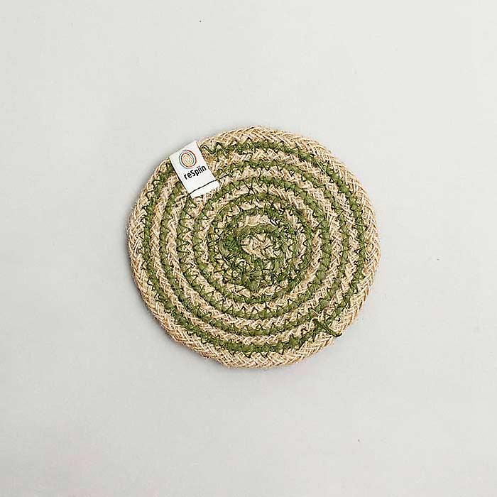 Round Spiral Jute Coaster - Natural/green