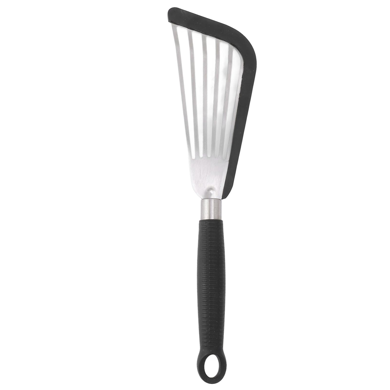 Silicone Fish Spatula with Stainless Steel Slots and Non-Stick Coating for Frying Eggs and Beef Steak, Black