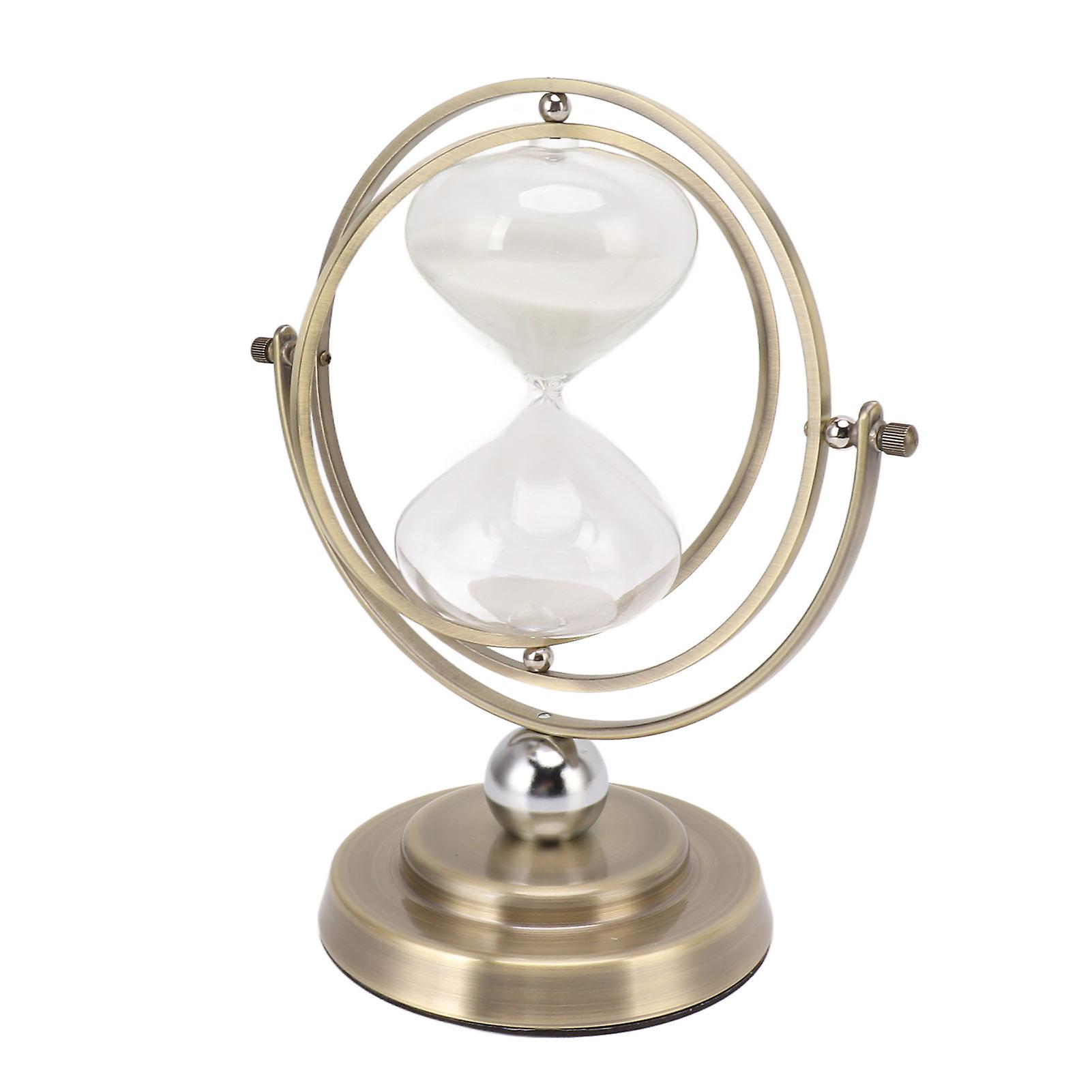 ساعة معدنية زجاجية بسيطة حديثة توقيت دقيق دقيق رمل مؤقت ديكور منزلي برونزي اللون رمل أبيض 60 دقيقة 