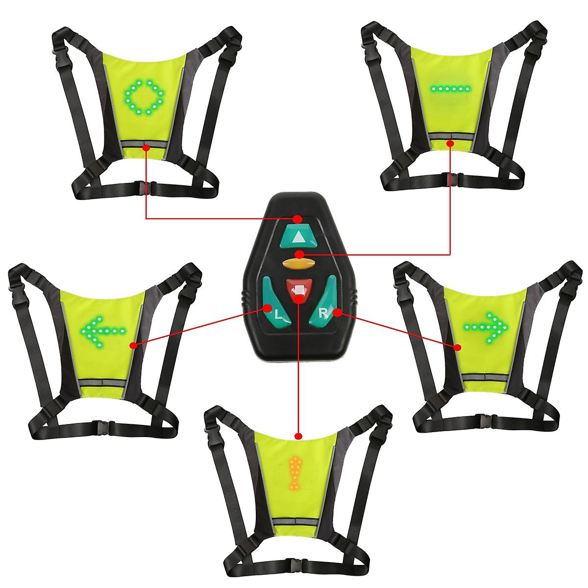 LEDWARNING Bib Vest with 48 Reflective Flashing LEDs with Direction Signaling for Bikes and Scooters. Remote Control and Rechargeable