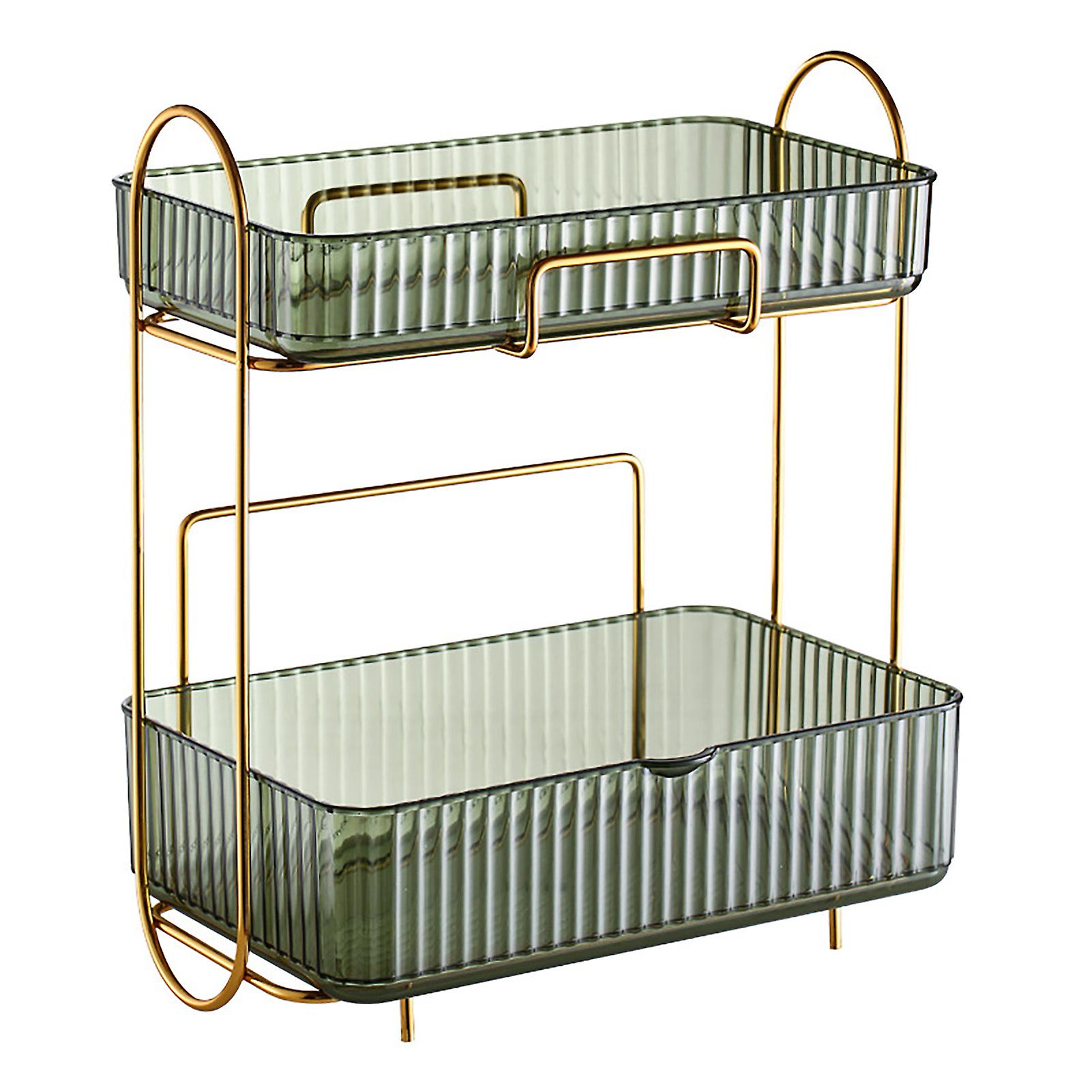 Makeup Organizer 2 Tier Bathroom Countertop Organizer Large Capacity Cosmetic Holder Shelf for Bedroom Dresser Green