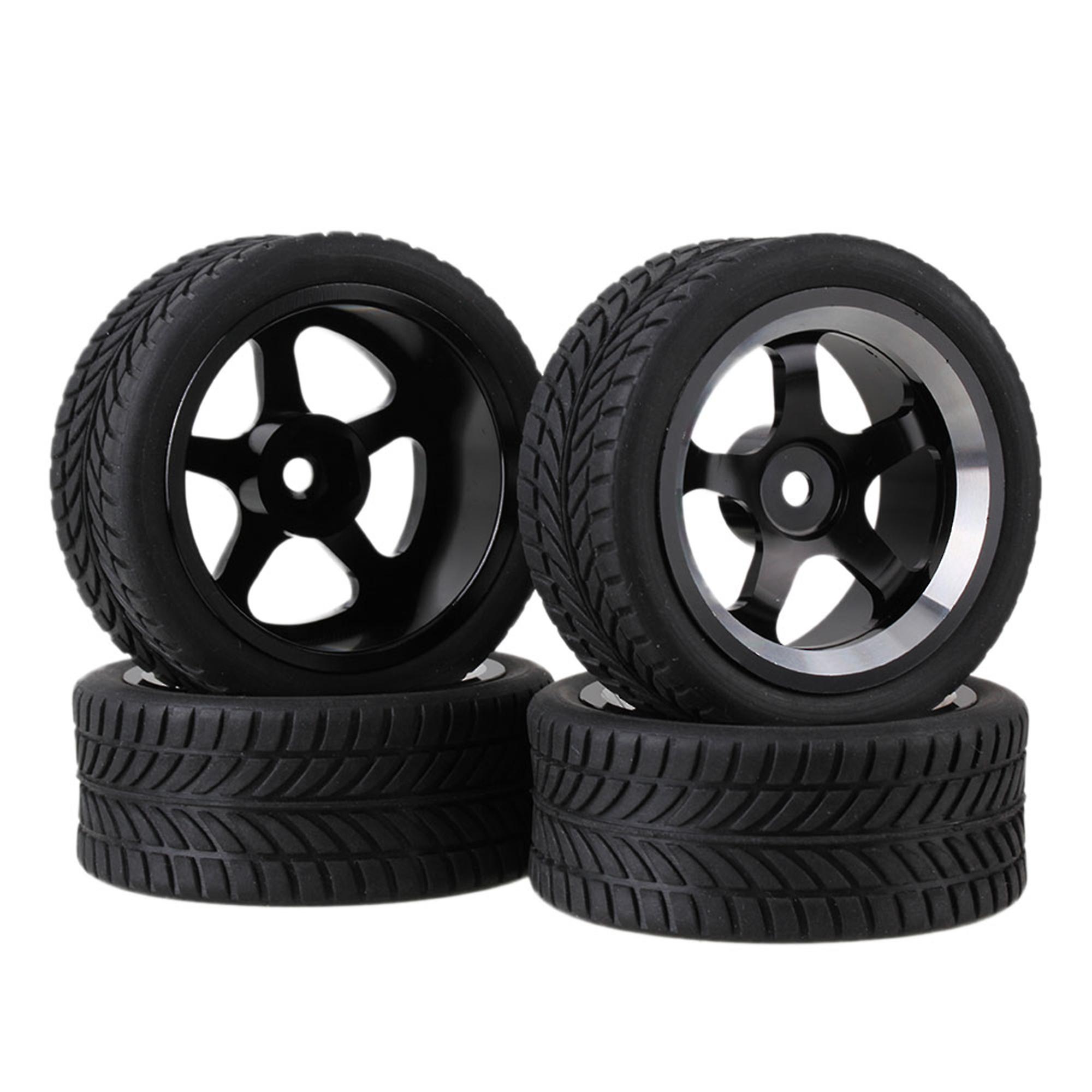 4S ets RC1:10 On Road Car Alloy 5-Spoke Wheel Rim Single Oriented Rubber Tyre