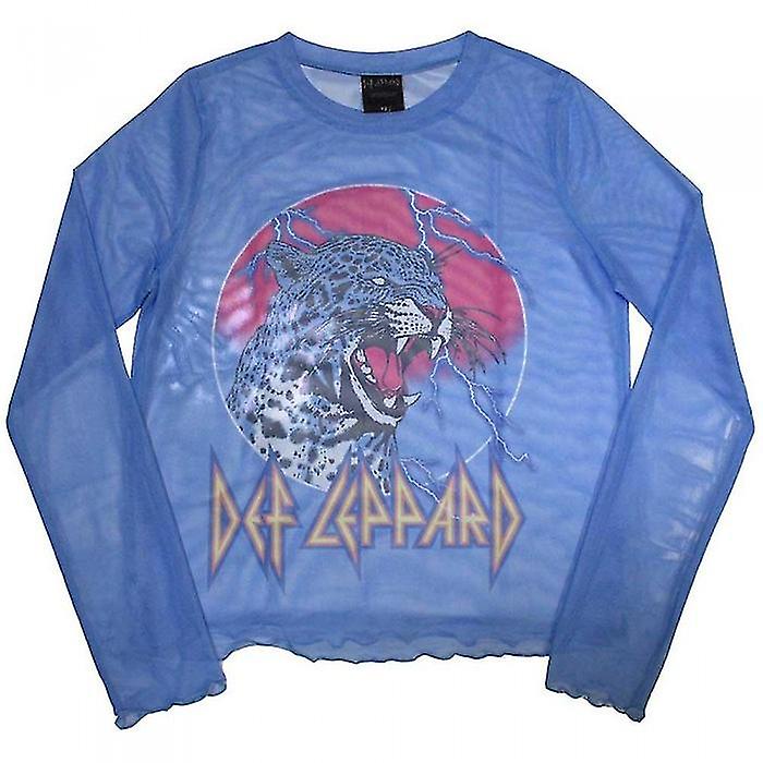 Def Leppard Womens/Ladies Lightning Leopard Mesh Long-Sleeved Crop Top