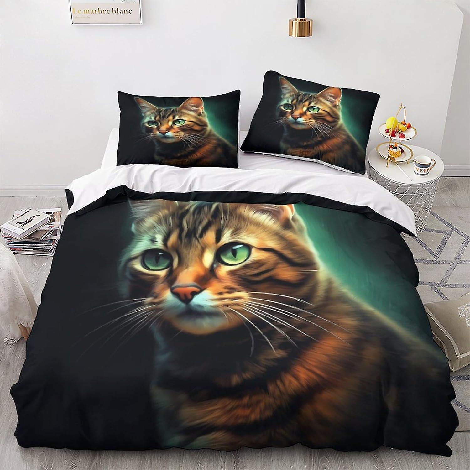 LikeEj Cat 3D Anime Duvet Cover Set Cute Pattern Printed Bedding Duvet Cover with Zipper Closure 3 Pieces Soft Comforter Cover