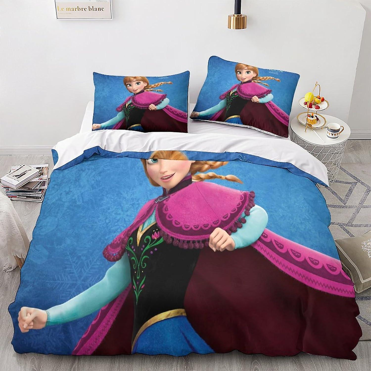 HOUKIG Frozen Duvet Cover Set Single Peach Bedding Set Kid Bedding Set Girl Comforter Anime Characters Cover Quilt Cover Bedding Reversible Soft Bedsp