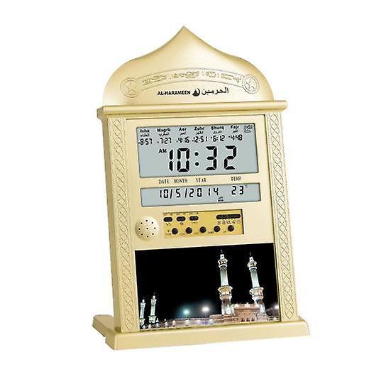 Azan Prayer Clock LCD Display Wall Hanging Clock Digital Calendar World Time Temperature Display Desk Alarm Clock Home Office Decoration