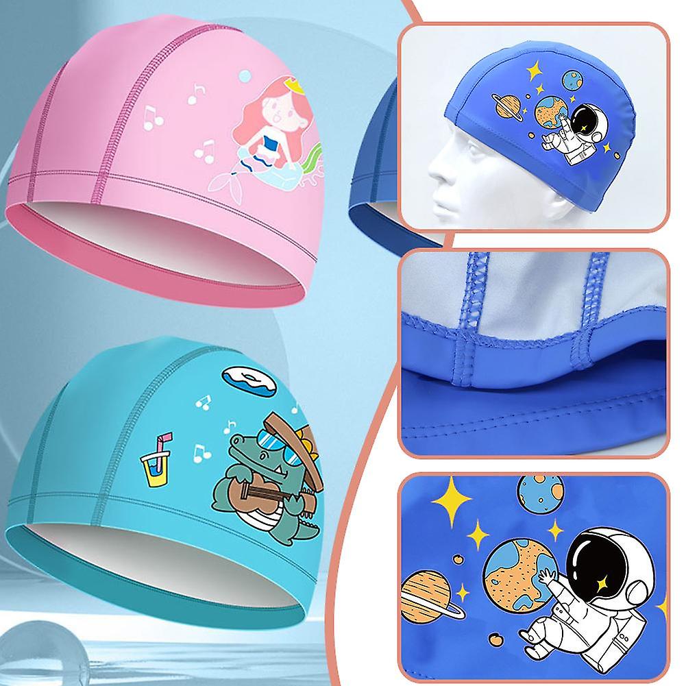 כובע שחייה לילדים PU-805 Elf-Pink (C)$Children הדפסה חמודה ציפוי PU כובע שחייה עמיד למים הגנת אוזניים בנים ובנות PU אוניברסלי