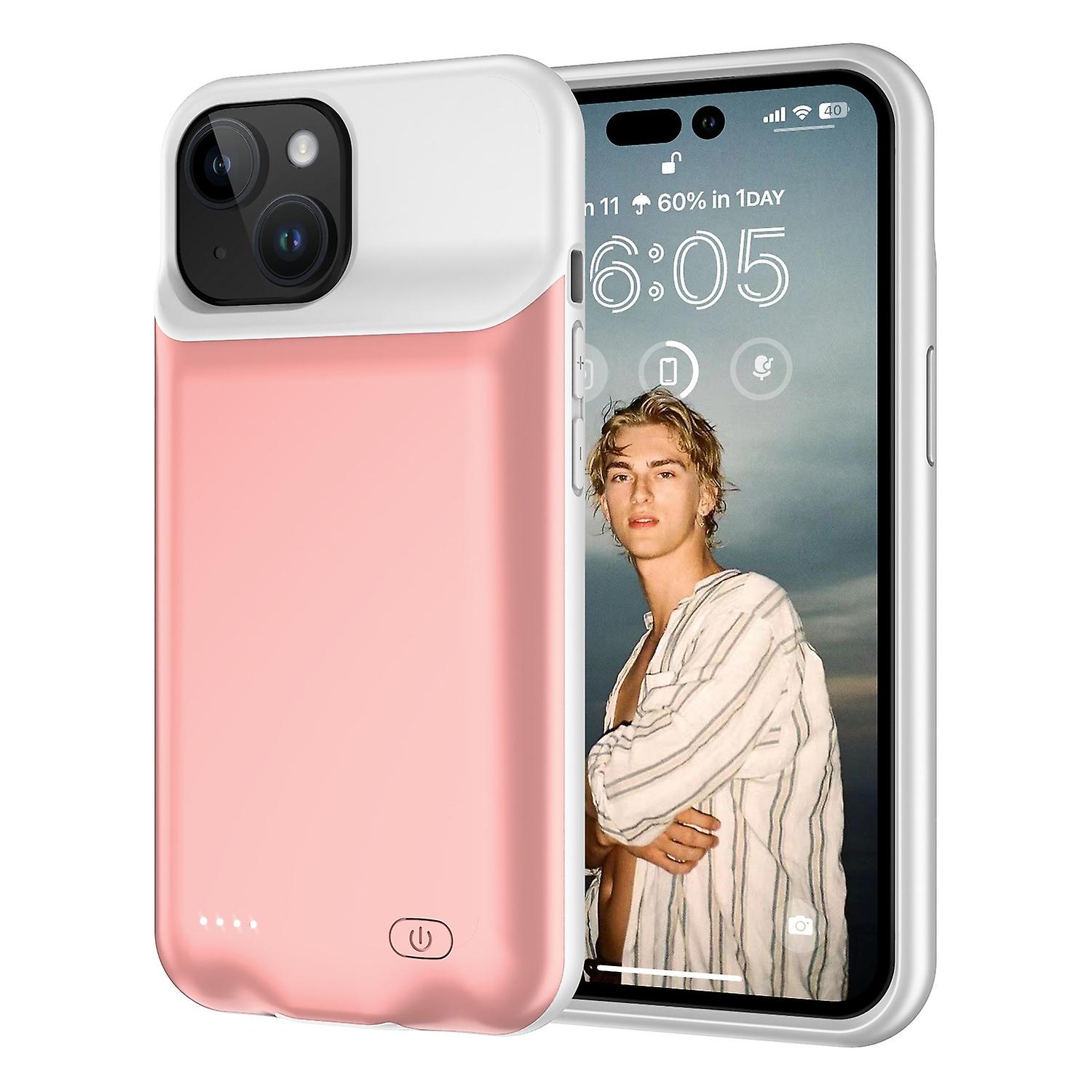 FeiKong Estuche de batería para iPhone 15, estuche de carga para teléfono con batería recargable de 7000 mAh, color rosa