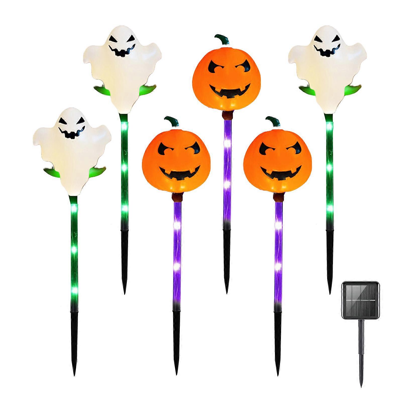6Pcs Pumpkin Pathway Lights Halloween Ghost Decorations IP65 Waterproof 8 Functions Solar Powered Outdoor Color Changing Halloween Lights