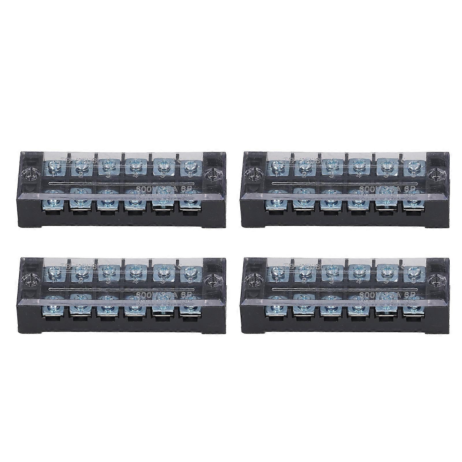 4pcs Wire Barrier Block Terminal Strip Professional High Current TB Fixed Screw Clamp Terminal Blocks Strip 600V 25A 6 Bits (2506)
