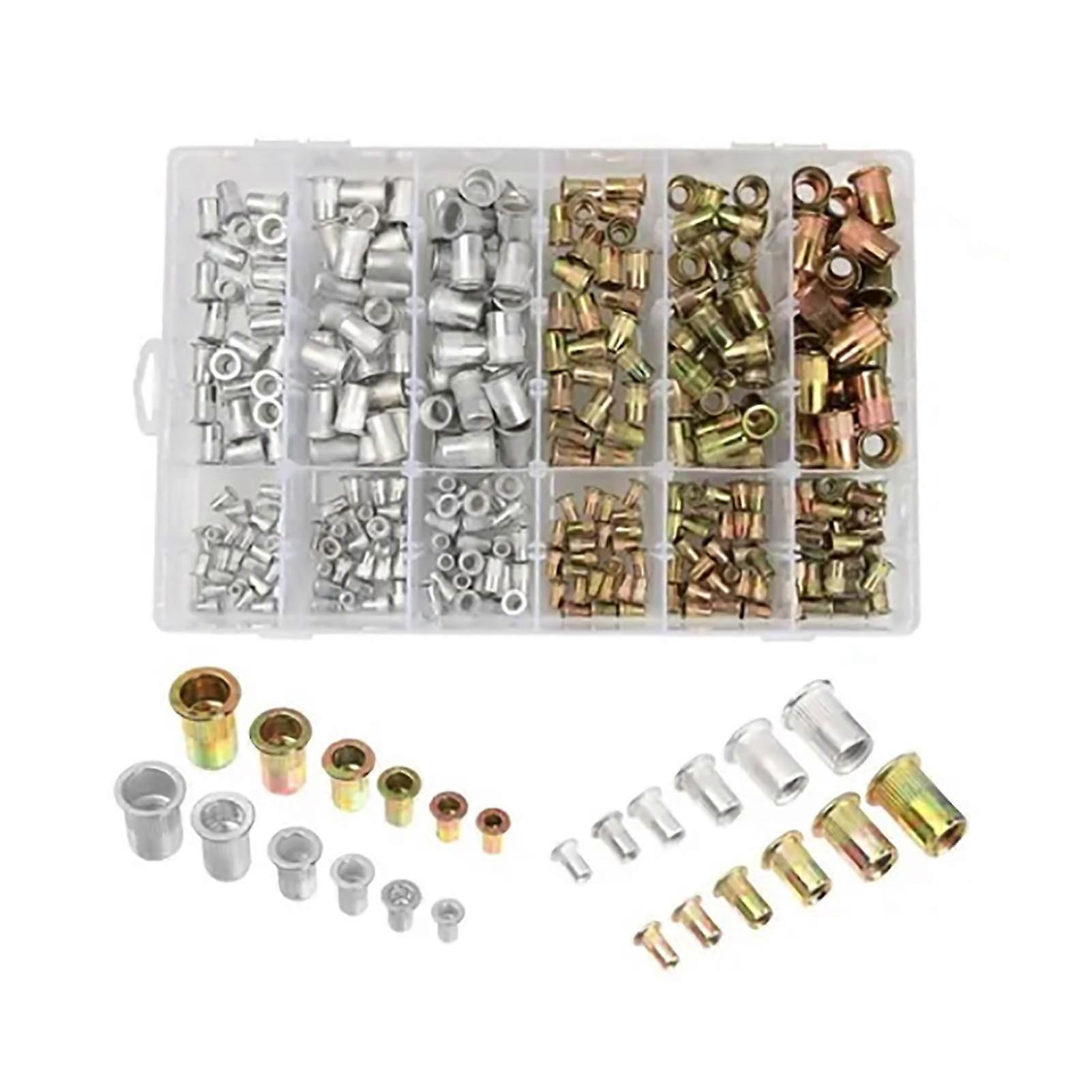 300 Pcs Rivet Nut Kit M3 M4 M5 M6 M8 M10 Color Zinc Plated And Aluminum Flat Head Threaded Insert Nuts